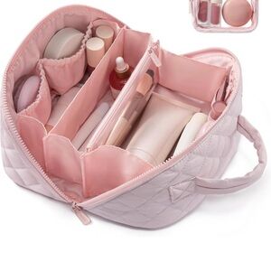 Elegant Pink Quilted Cosmetic Bag